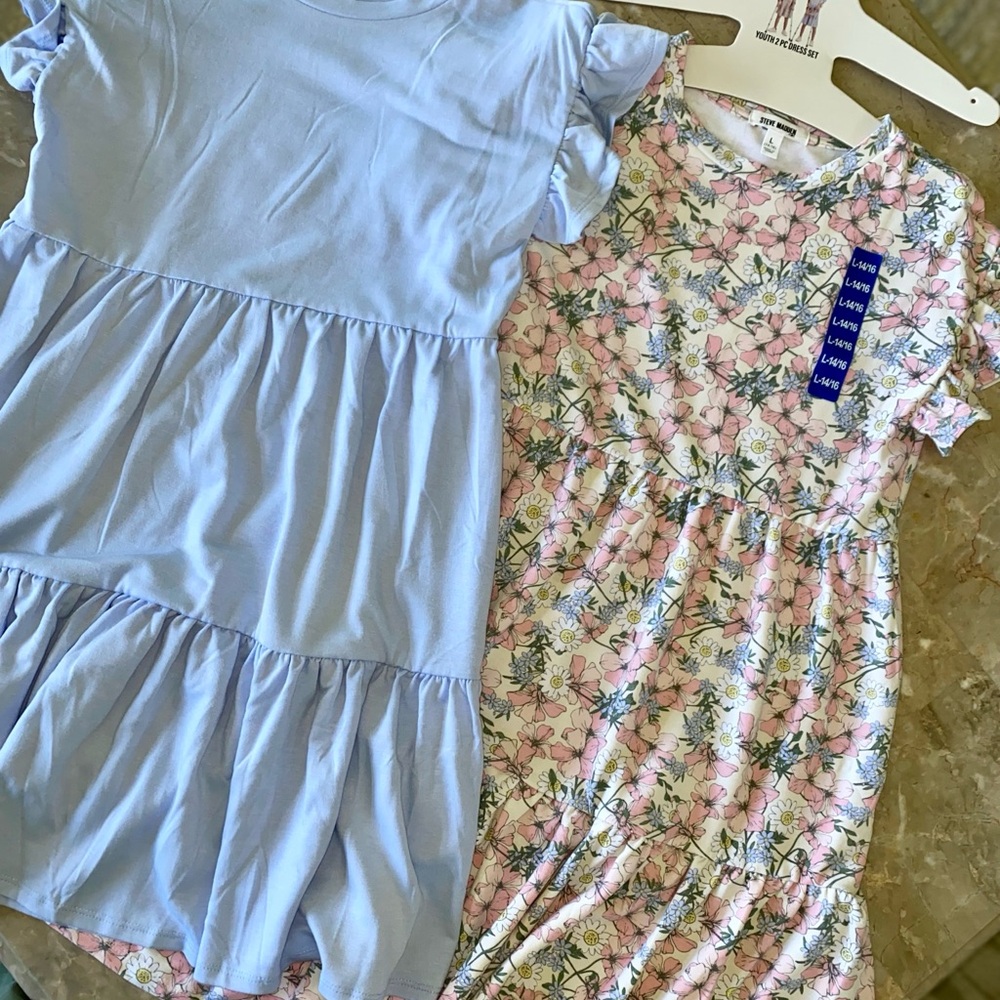 Steve Madden Girls' 2-Pack Floral and Light Blue Dress Set